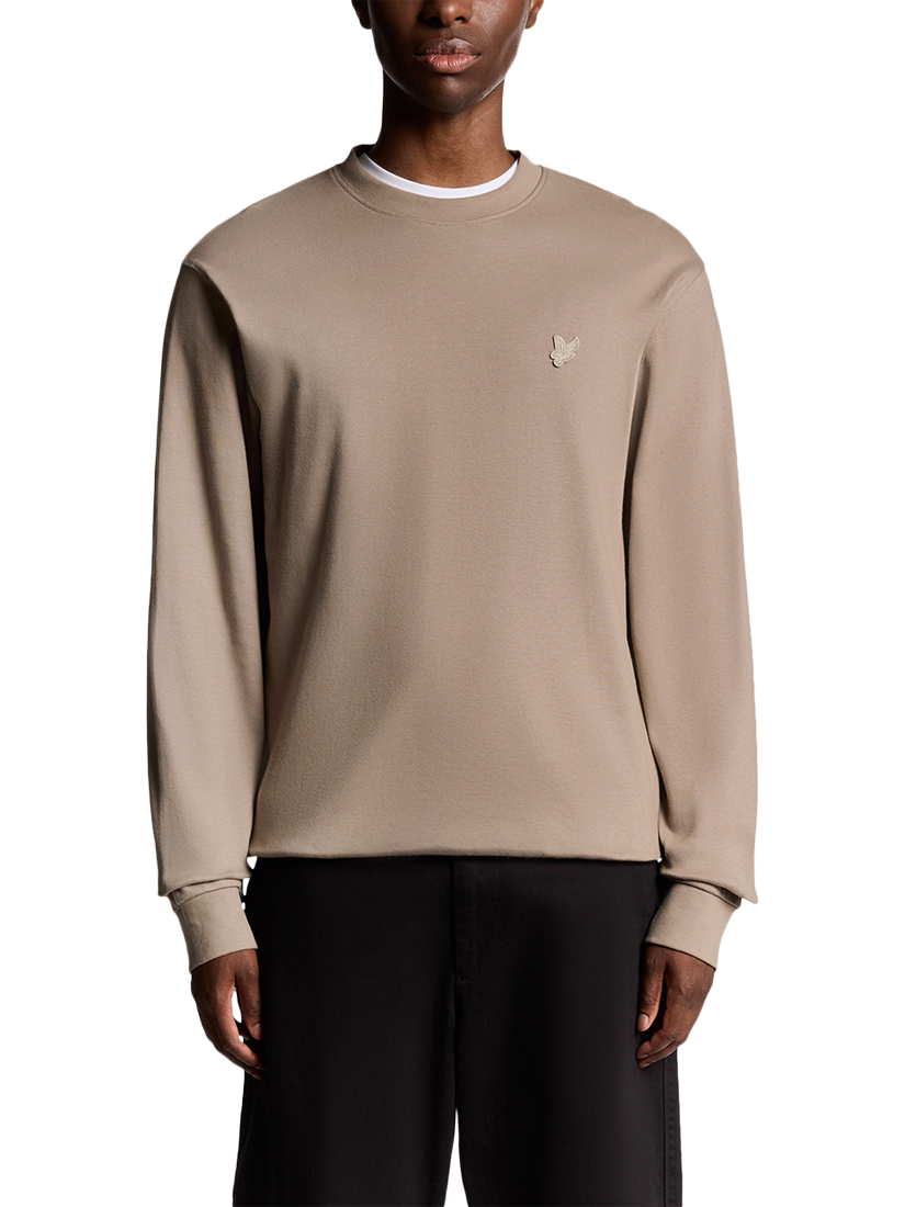 Product image 1 of 6, which shows Lyle & Scott Interlock Crew Neck Cotton Jumper, Cobblestone, XS