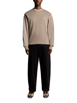 Lyle & Scott Interlock Crew Neck Cotton Jumper - view 2, Cobblestone