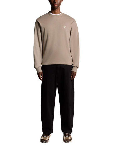 Lyle & Scott Interlock Crew Neck Cotton Jumper - view 2, Cobblestone