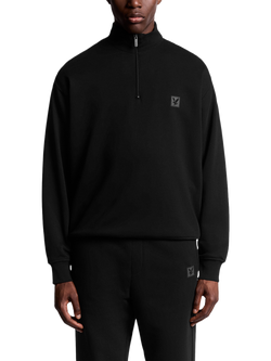 Lyle & Scott Cotton Blend Zip-Neck Lounge Top, Jet Black