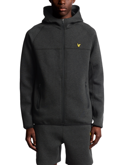 Lyle & Scott Neoprene Hooded Zip Front Track Jacket, Jet Black Marl