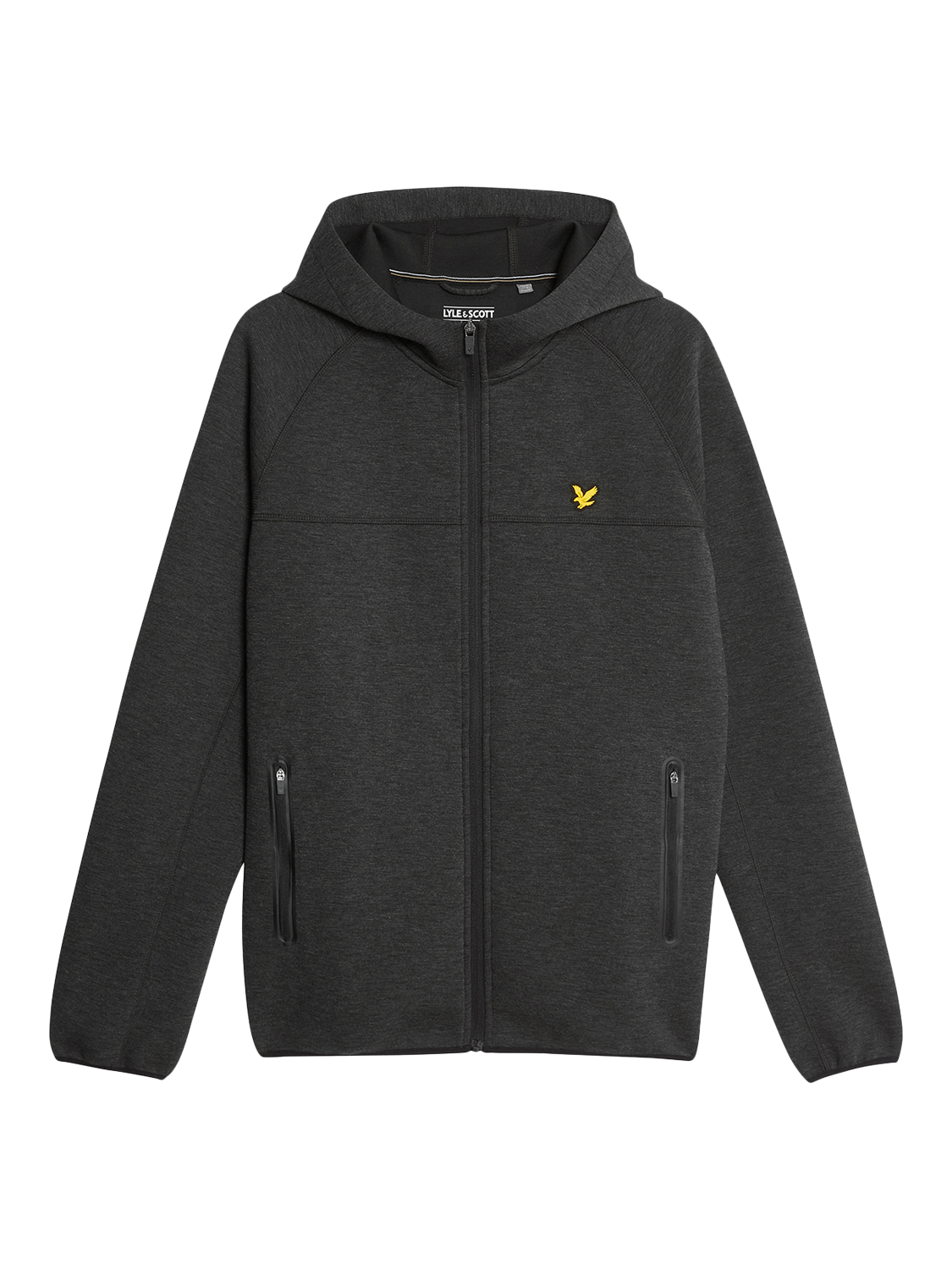 Product image 5 of 6, which shows Lyle & Scott Neoprene Hooded Zip Front Track Jacket, Jet Black Marl, XXL