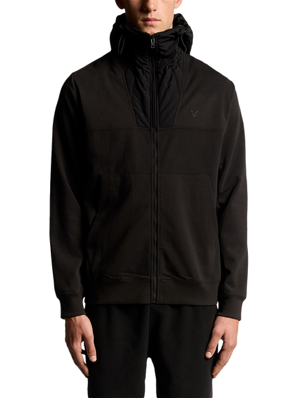 Lyle & Scott Cotton Blend Panelled Hybrid Long Sleeve Hooded Jumper, Black Ice