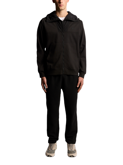 Lyle & Scott Cotton Blend Panelled Hybrid Long Sleeve Hooded Jumper - view 2, Black Ice