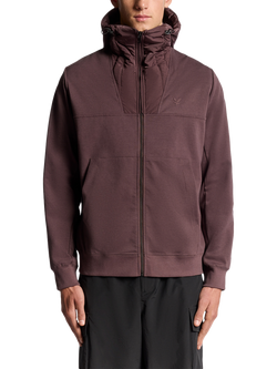 Lyle & Scott Cotton Blend Panelled Hybrid Long Sleeve Hooded Jumper, Espresso