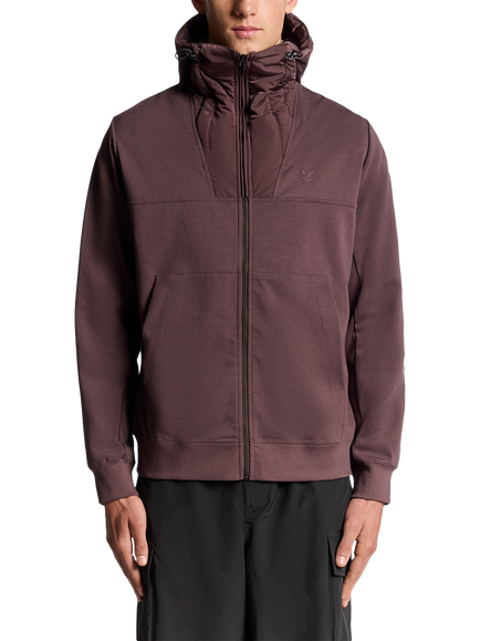 Lyle & Scott Cotton Blend Panelled Hybrid Long Sleeve Hooded Jumper, Espresso