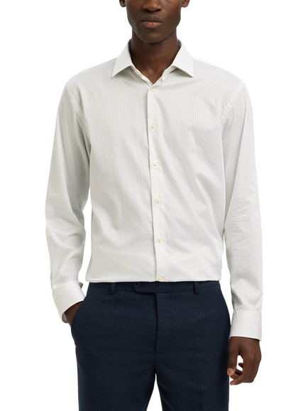 Selected Regular Fit Cotton Stripe Shirt, White, White