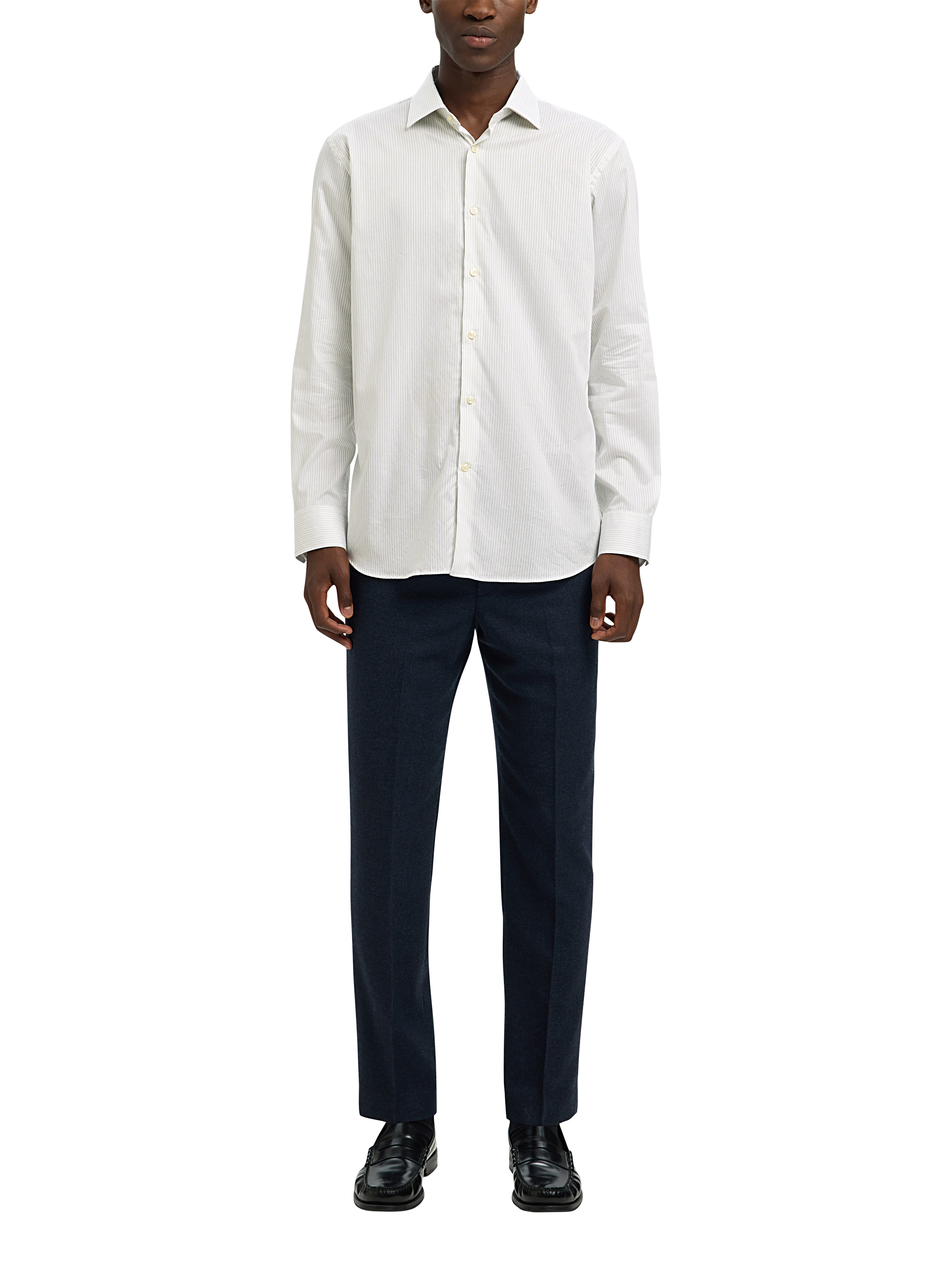 Product image 2 of 6, which shows Selected Regular Fit Cotton Stripe Shirt, White, S