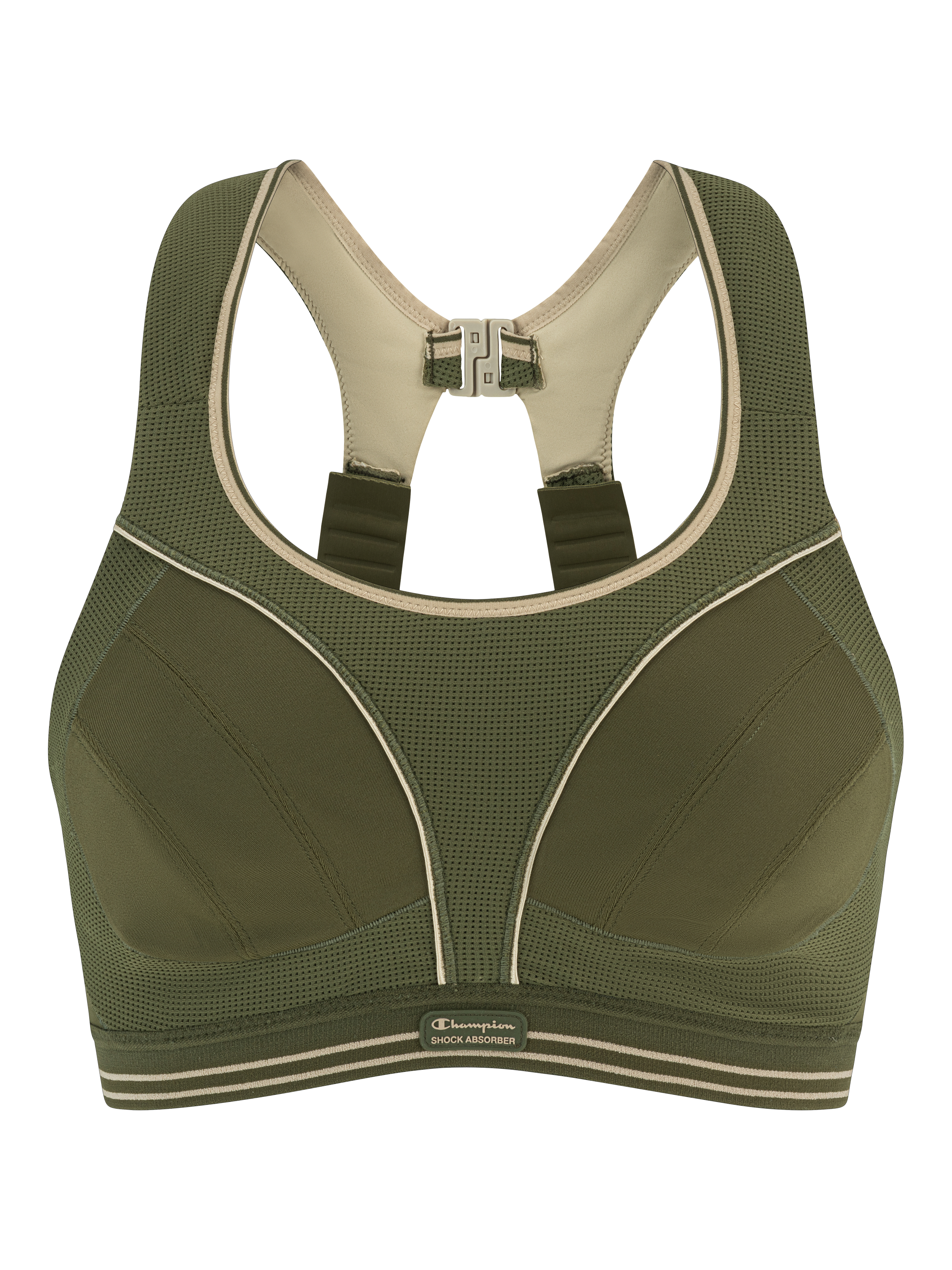 Product image 1 of 2, which shows Shock Absorber Ultimate Run Sports Bra, Olive, 32B