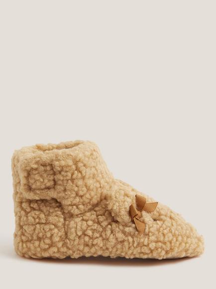 Monsoon Kids' Teddy Bear Bow Slippers, Tan, Tan
