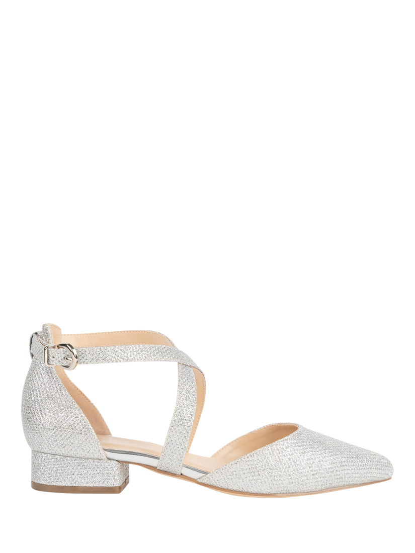 Paradox London Inaya Glitter Cross Strap Block Heel Court Shoes, Silver