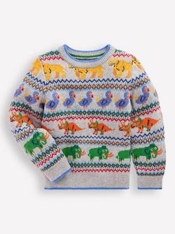 Mini Boden Kids' Wool Blend Jumper, Grey Marl Animals, Grey Marl Animals