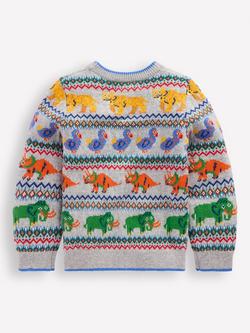 Mini Boden Kids' Wool Blend Jumper, Grey Marl Animals - view 2, Grey Marl Animals