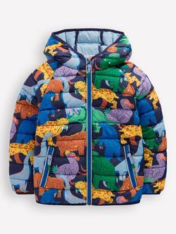 Mini Boden Kids' Pack Away Padded Jacket, Prehistoric Animals, Prehistoric Animals