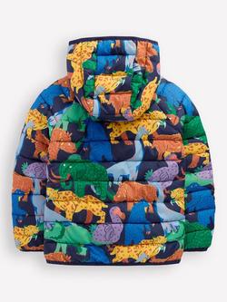 Mini Boden Kids' Pack Away Padded Jacket, Prehistoric Animals - view 2, Prehistoric Animals
