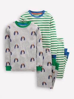 Mini Boden Kids' Cotton Long Sleeved Pyjamas, Pups And Stripe, Pups And Stripe
