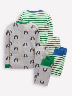 Mini Boden Kids' Cotton Long Sleeved Pyjamas, Pups And Stripe - view 2, Pups And Stripe