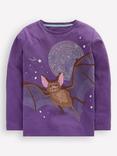 Mini Boden Kids' Cotton Long Sleeved Glow In The Dark T-Shirt, Mystic Purple Bat