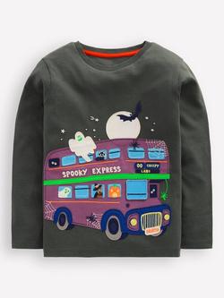 Mini Boden Kids' Lift The Flap Cotton T-Shirt, Smoke Halloween Bus, Smoke Halloween Bus