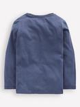 Mini Boden Kids' Cotton Long Sleeved Applique T-Shirt, Robot Blue Halloween