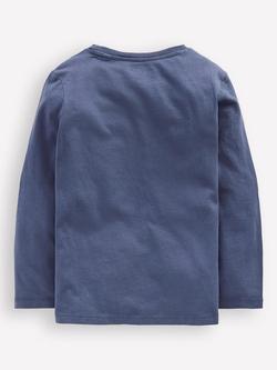 Mini Boden Kids' Cotton Long Sleeved Applique T-Shirt, Robot Blue Halloween - view 2, Robot Blue Halloween