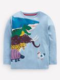 Mini Boden Kids' Cotton Long Sleeved T-Shirt, Glacier Blue