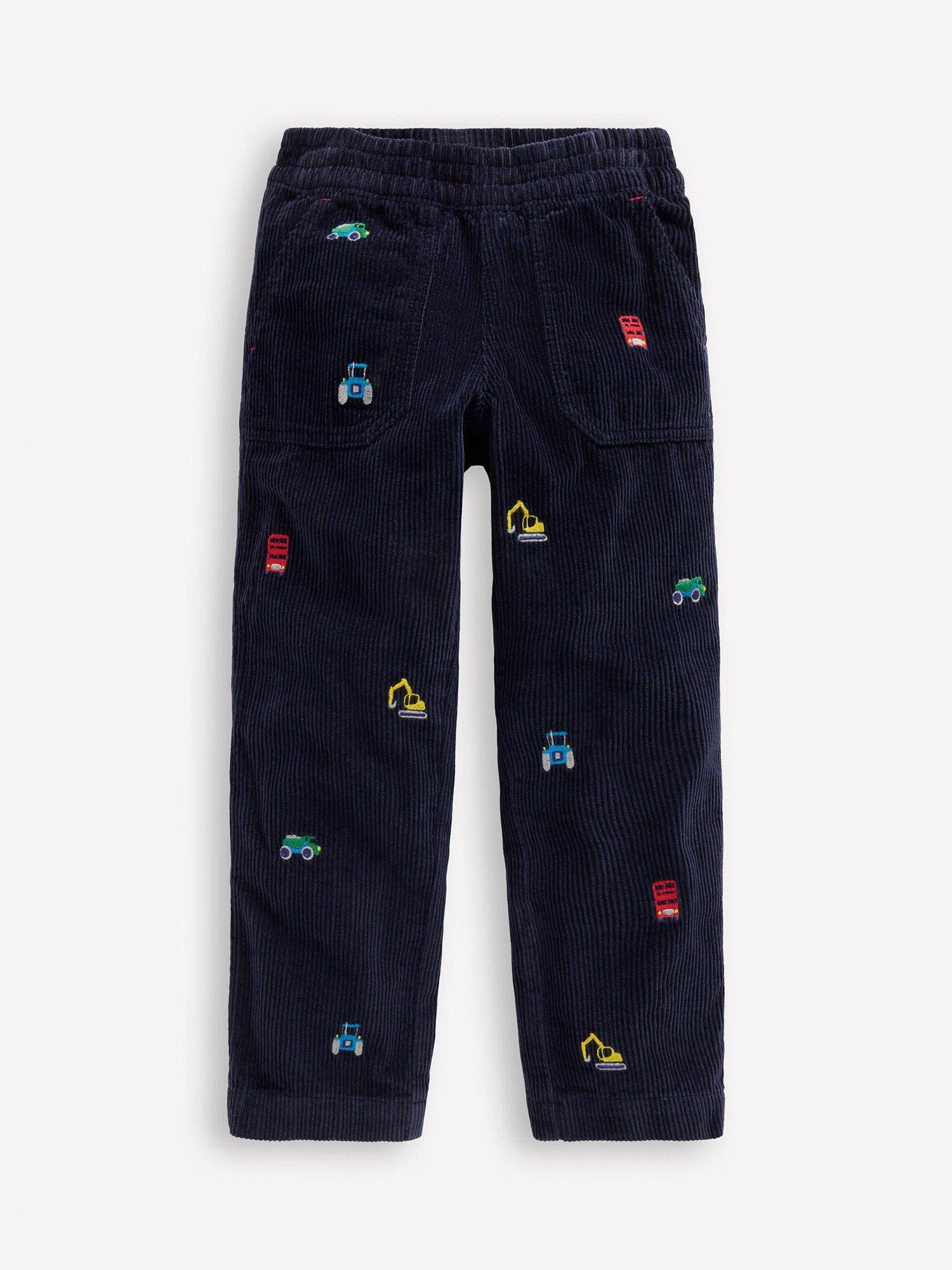 Product image 1 of 3, which shows Mini Boden Kids' Corduroy Pull On Trousers, Construction, 7-8 years