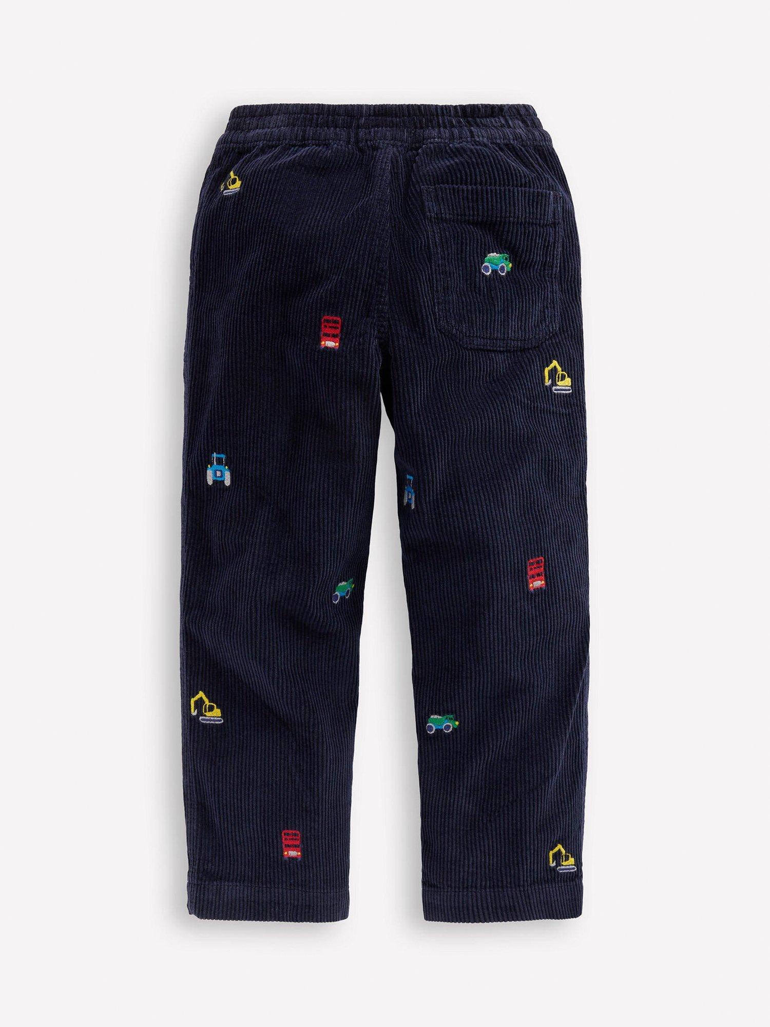 Product image 2 of 3, which shows Mini Boden Kids' Corduroy Pull On Trousers, Construction, 7-8 years
