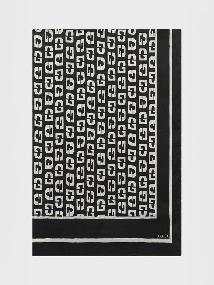 Product image 1 of 2, which shows Gerard Darel Ria Logo Pure Silk Scarf, Black