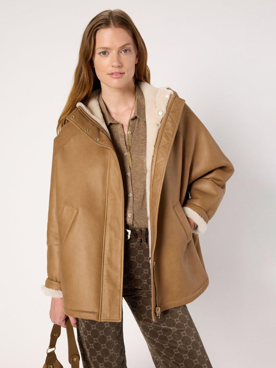 Product image 1 of 6, which shows Gerard Darel Margaux Pure Leather Jacket, Straw, 10