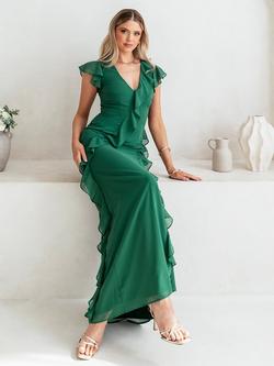 Anaya With Love Waterfall Ruffle Maxi Dress, Evergreen
