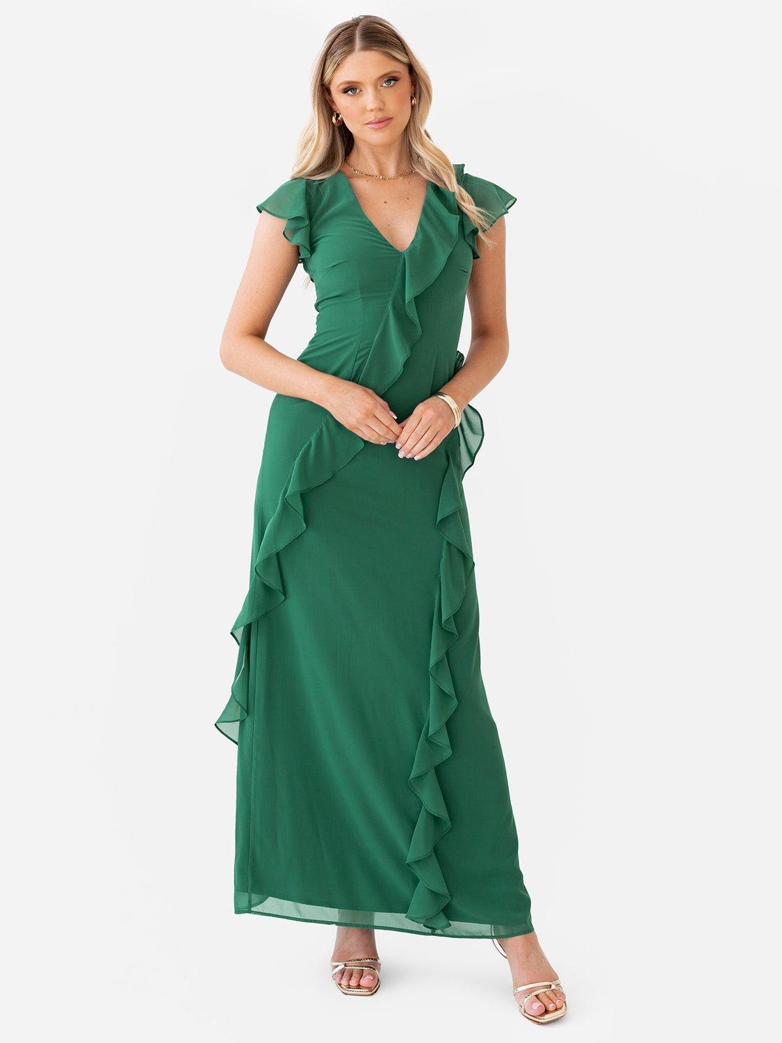Product image 3 of 6, which shows Anaya With Love Waterfall Ruffle Maxi Dress, Evergreen, 6