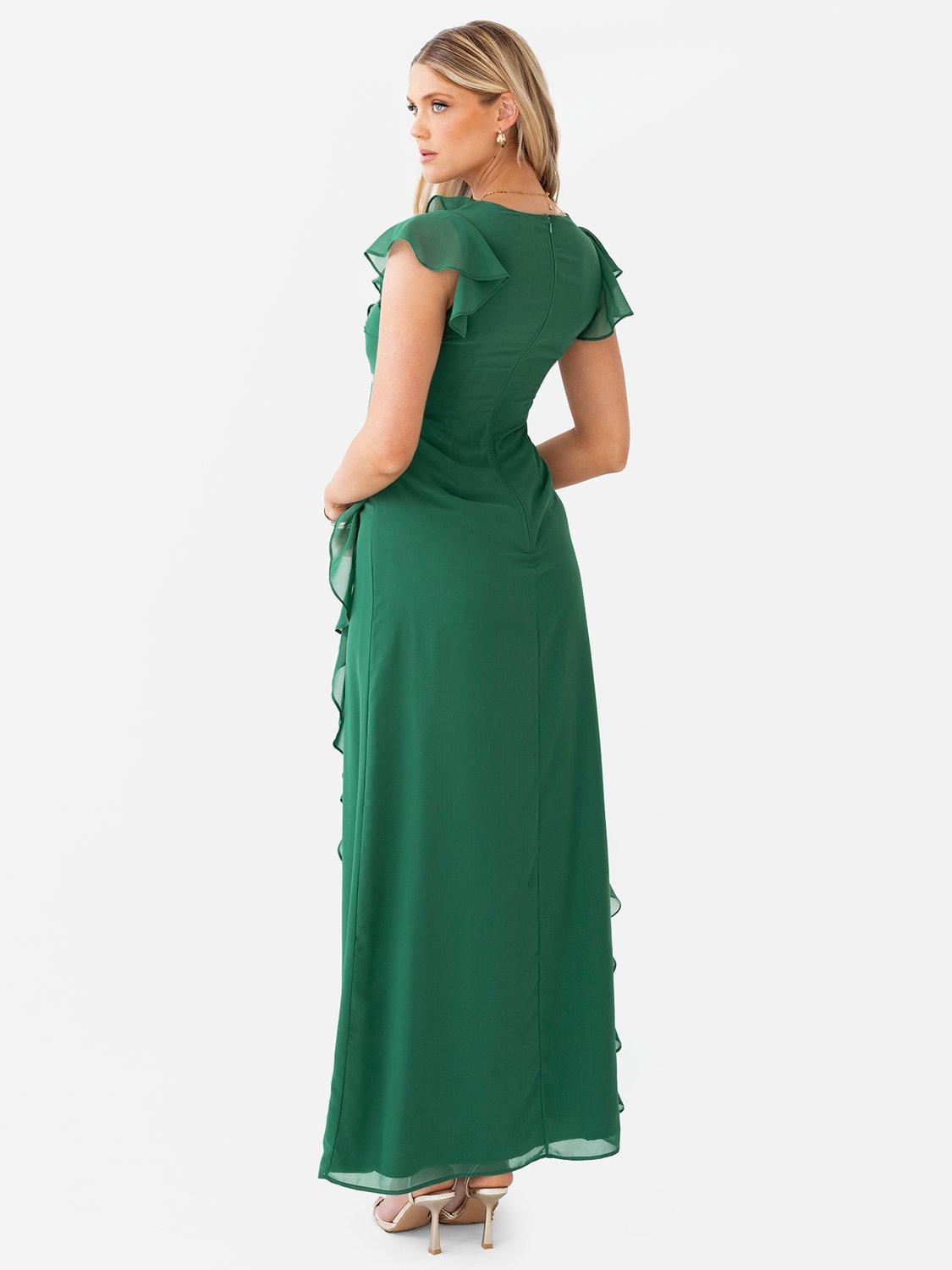 Product image 4 of 6, which shows Anaya With Love Waterfall Ruffle Maxi Dress, Evergreen, 6