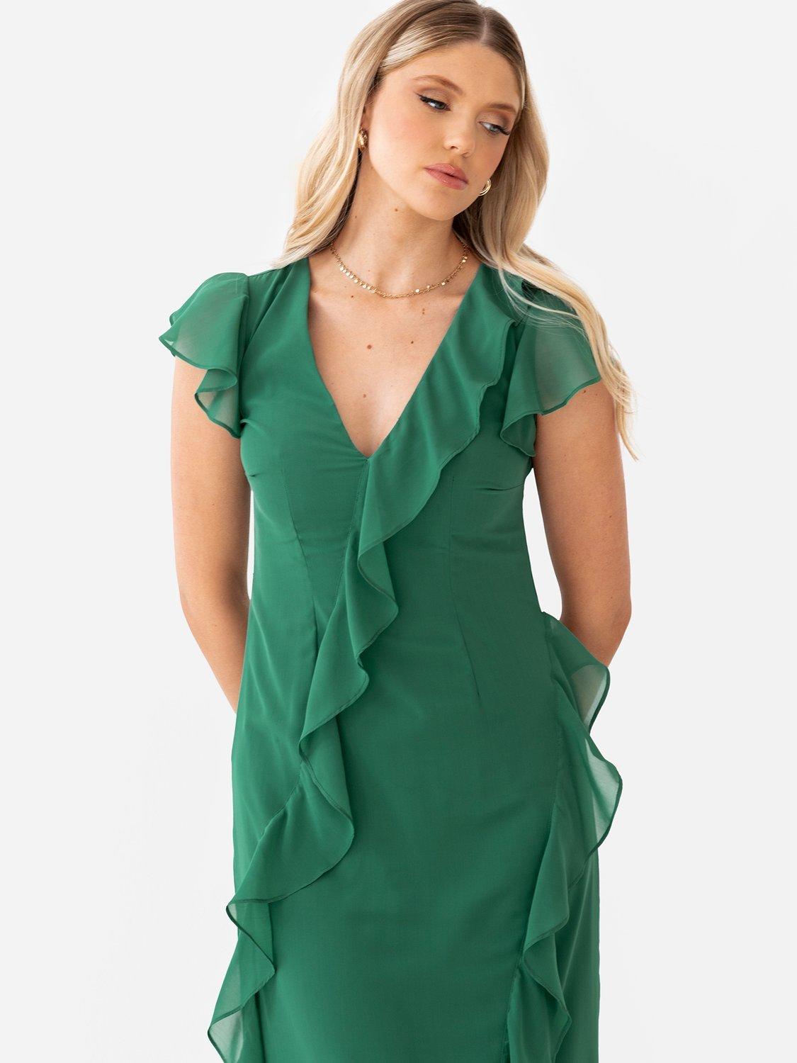 Product image 5 of 6, which shows Anaya With Love Waterfall Ruffle Maxi Dress, Evergreen, 6