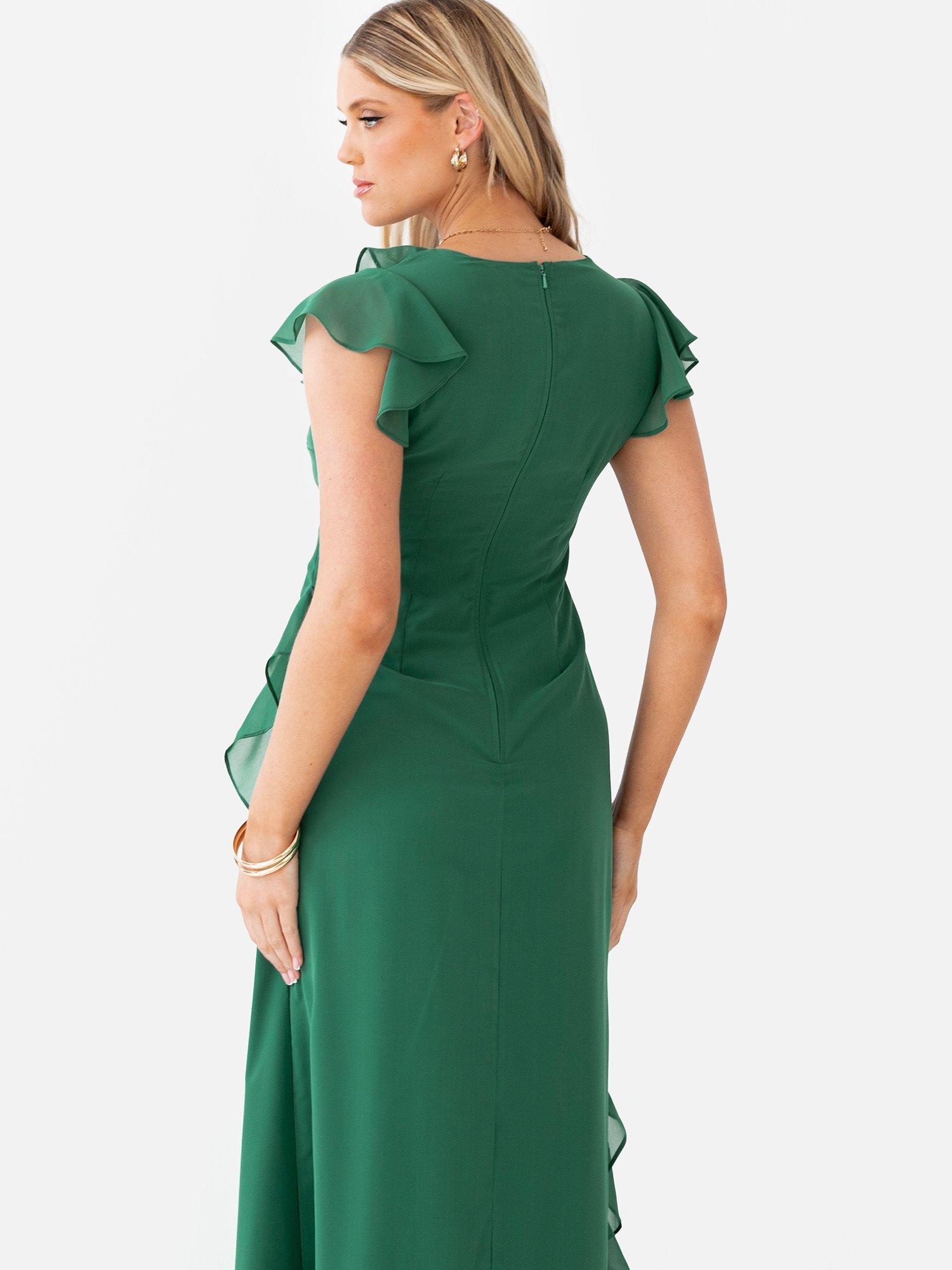 Product image 6 of 6, which shows Anaya With Love Waterfall Ruffle Maxi Dress, Evergreen, 6