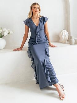 Anaya With Love Waterfall Ruffle Maxi Dress, Vintage Indigo