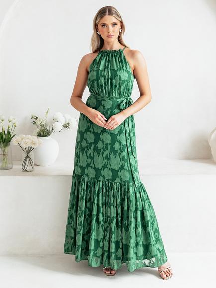 Anaya With Love High Neck Sash Tie Maxi Dress, Evergreen