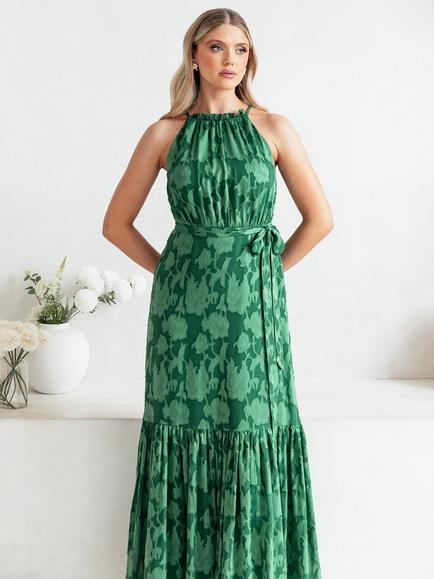 Anaya With Love High Neck Sash Tie Maxi Dress - view 2, Evergreen