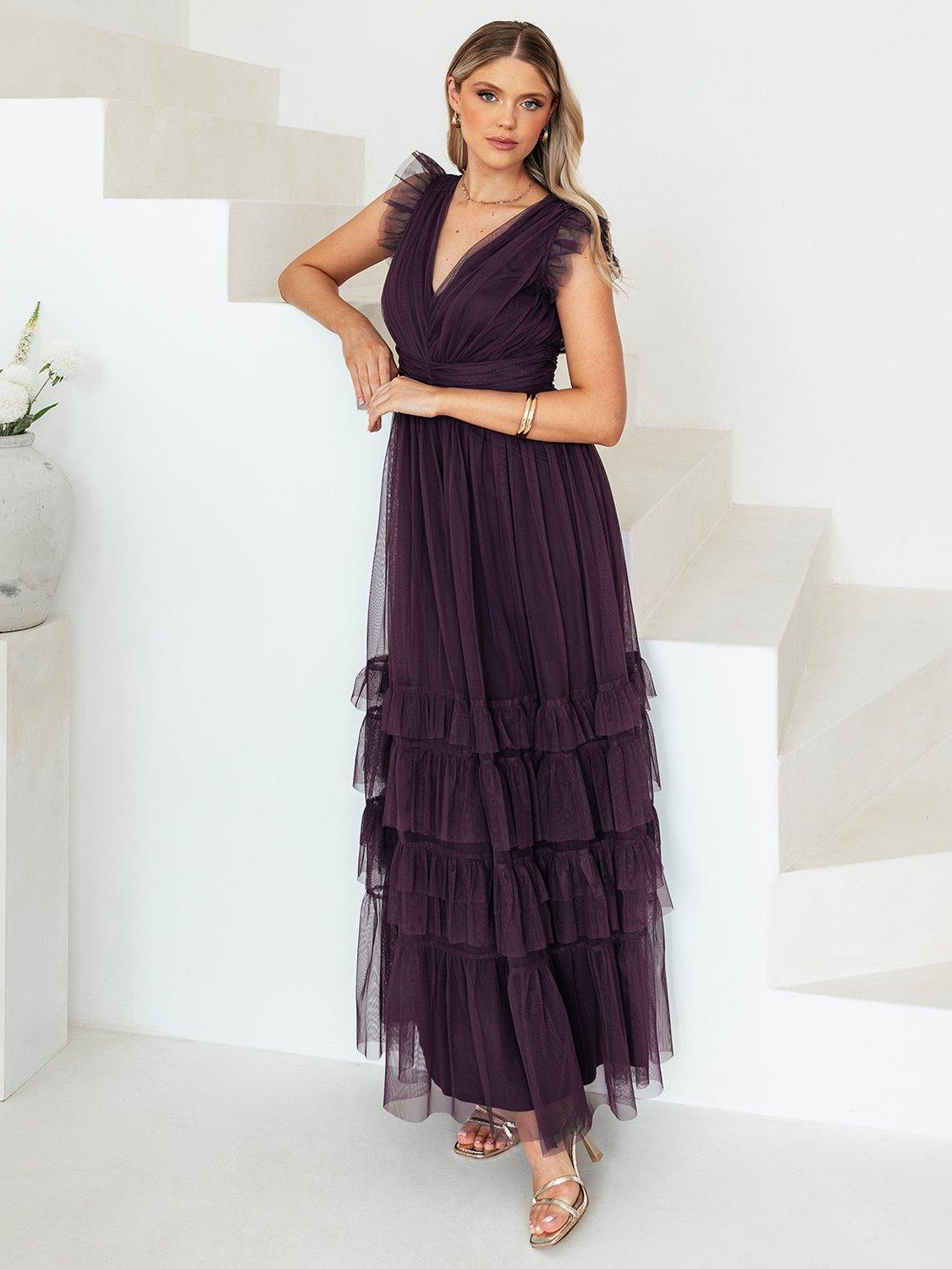 Anaya With Love V-Neck Ruffle Hem Maxi Dress, Fig