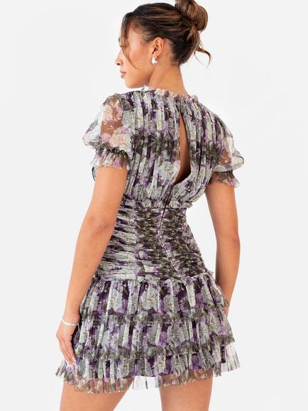 Anaya With Love Floral Tulle Mini Dress, Lilac - view 2, Lilac