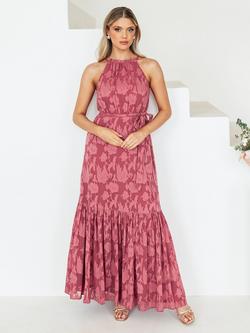 Anaya With Love High Neck Sash Tie Maxi Dress, Garnet Rose