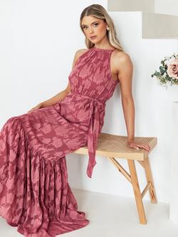 Anaya With Love High Neck Sash Tie Maxi Dress - view 2, Garnet Rose