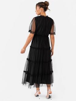 Anaya With Love Flutter Sleeve Keyhole Tulle Midaxi Dress, Black - view 2, Black
