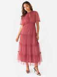 Anaya With Love Flutter Sleeve Keyhole Tulle Midaxi Dress, Garnet Rose