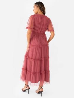 Anaya With Love Flutter Sleeve Keyhole Tulle Midaxi Dress, Garnet Rose - view 2, Garnet Rose