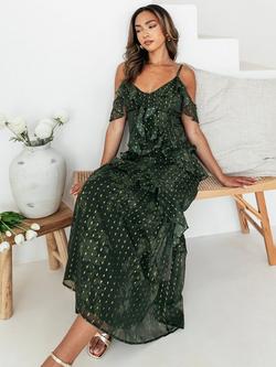 Anaya With Love Fleck Cold Shoulder Maxi Dress, Green, Green