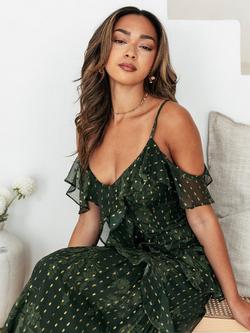 Anaya With Love Fleck Cold Shoulder Maxi Dress, Green - view 2, Green