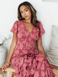 Anaya With Love Floral Ruffle Midaxi Dress, Garnet Rose
