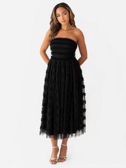 Anaya With Love Ruffle Bandeau Neck Midi Dress, Black, Black