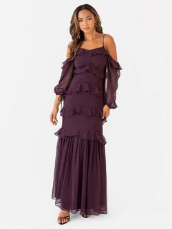 Anaya With Love Cold Shoulder Ruffle Maxi Dress, Fig, Fig